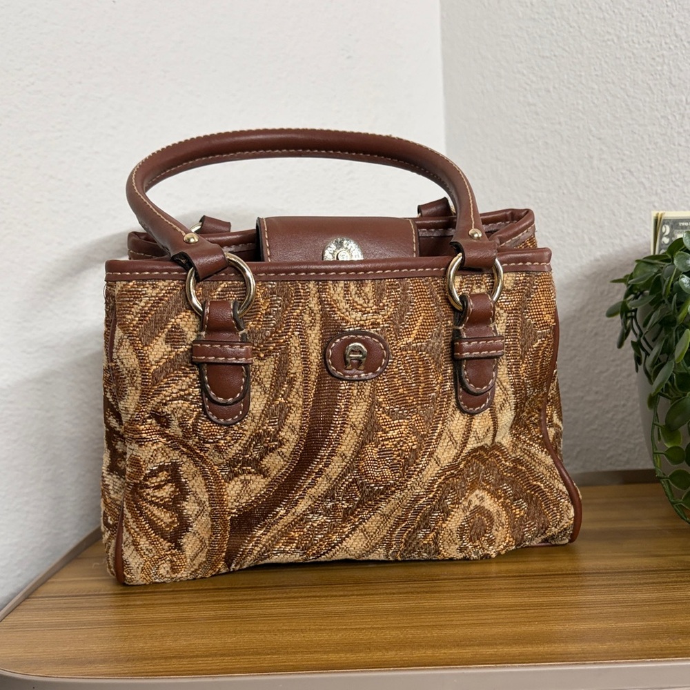 Vintage Etienne Aigner Tapestry Satchel Bag Cottagecore Dark Academia